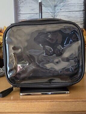 Hibagg Clear Front Travel/Toiletry Case. Black Faux Leather Like New